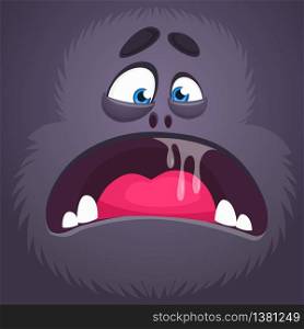 Angry black monster face scared of something. Cartoon vector illustration. Halloween design