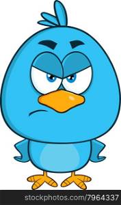 Angry Blue Bird Cartoon Character. Illustration Isolated On White