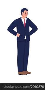 Angry boss in suit semi flat color vector character. Posing figure. Full body person on white. Corporate work isolated modern cartoon style illustration for graphic design and animation. Angry boss in suit semi flat color vector character