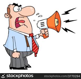 Angry Boss Man Screaming Into Megaphone