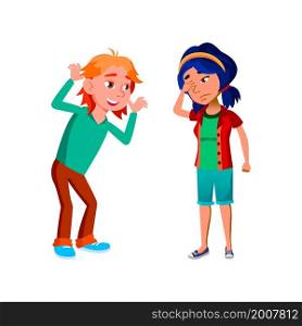 Angry boy girl bully swear. Arguing teen. vector character flat cartoon Illustration. Angry boy girl swear vector