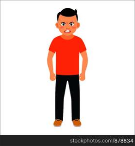 Angry boy in spring clothes isolated vector illustration on white background. Angry boy in spring clothes