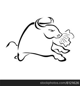 Angry bull with the steam from his nostrils isolated on white background. Vector illustration.
