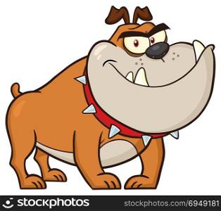Angry Bulldog Dog Cartoon Mascot Character Brown Color. Illustration Isolated On White Background