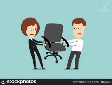Angry business colleagues fights for chair, competing for the career or leadership. Cartoon flat style. Business colleagues competing for the career