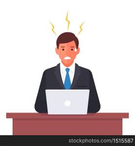 Angry business man and tired with his job. hard working. Stress cartoon vector illustration