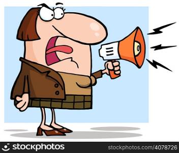 Angry Business Woman Yelling Through A Megaphone