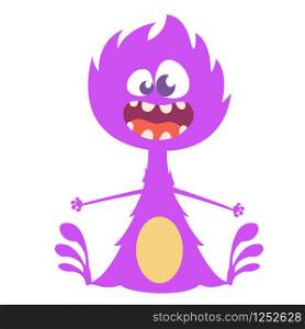 Angry cartoon dragon. Vector Halloween purple monster illustration.. Funny cartoon monster character