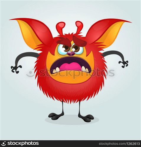 Angry cartoon fat monster. Vector illustration of red monster character with large ears for Halloween