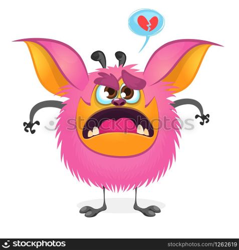 Angry cartoon fat pink monster. Vector illustration of a monster character with large ears
