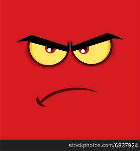 Angry Cartoon Funny Face With Grumpy Expression. Illustration With Red Background