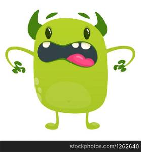 Angry cartoon green alien monster. Big collection of cute monsters for Halloween. Vector illustration.