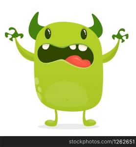 Angry cartoon green monster. Big collection of cute monsters for Halloween. Vector illustration.