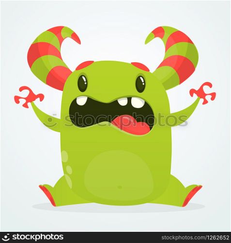 Angry cartoon green monster. Big collection of cute monsters for Halloween. Vector illustration.