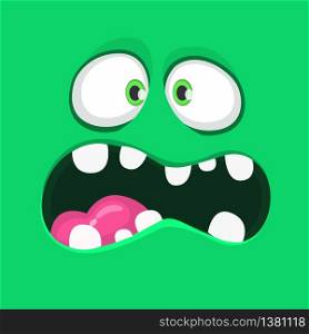 Angry Cartoon Green Monster Face With Big Mouth. Vector Halloween illustration of scary monster