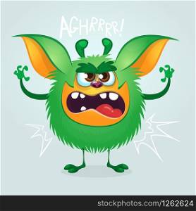 Angry cartoon green monster gremlin. Big collection of cute monsters for Halloween. Vector illustration.