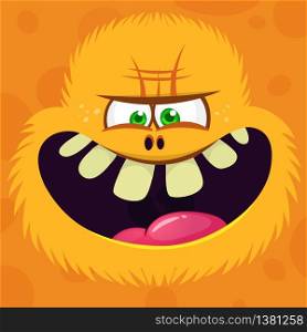 Angry cartoon hairy yeti or bigfoot face avatar. Vector Halloween monster character