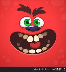 Angry cartoon monster face design. Vector Halloween red monster illustration