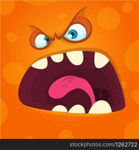 Angry cartoon monster face. Halloween illustration. Prints design for t-shirts