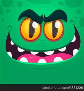Angry cartoon monster face. Vector Halloween green monster character