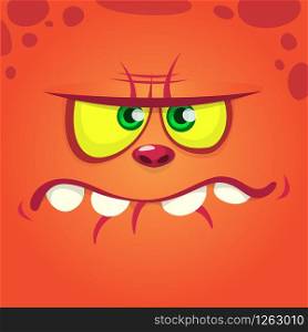 Angry cartoon monster face. Vector Halloween orange mad monster