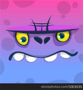 Angry cartoon monster face. Vector Halloween pink and blue monster illustration