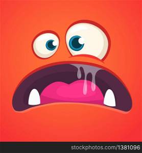 Angry cartoon monster. Vector Halloween excited monster with big opened mouth