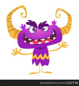 Angry cartoon monster. Vector illustration for Halloween party decoration. Postcard design