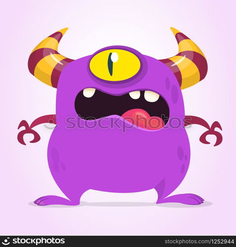 Angry cartoon monster with one eye. Vector purple monster illustration. Halloween design