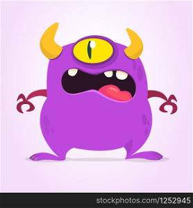 Angry cartoon monster with one eye. Vector purple monster illustration. Halloween design