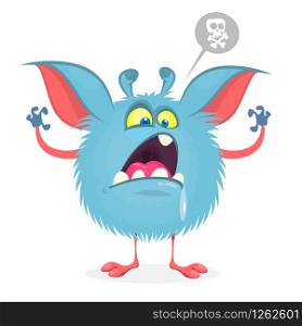 Angry cartoon monster. Yelling monster emotion with big mouth roars. Halloween vector illustration isolated