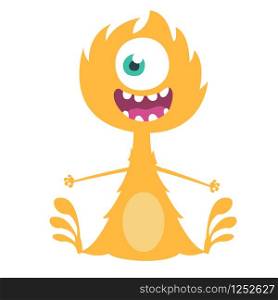 Angry cartoon one eyed dragon. Vector Halloween orange monster illustration.. Funny cartoon monster character
