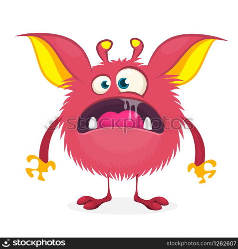 Angry cartoon pink monster. Vector illustration of monster character for Halloween