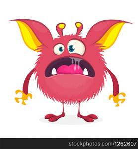 Angry cartoon pink monster. Vector illustration of monster character for Halloween