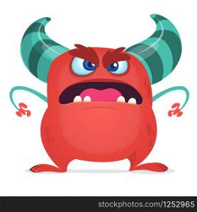 Angry cartoon red monster screaming. Yelling angry monster expression. Halloween character. Vector illustrations.