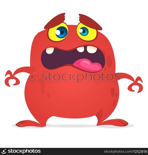 Angry cartoon red monster screaming. Yelling angry monster expression. Halloween vector illustration