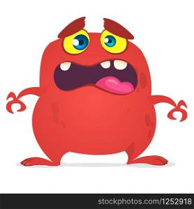 Angry cartoon red monster screaming. Yelling angry monster expression. Halloween vector illustration