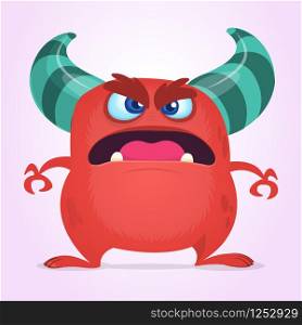 Angry cartoon red monster screanimg. Yelling angry monster expression. Halloween vector illustration