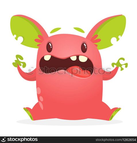 Angry cartoon red monster with big ears. Halloween vector illustration.