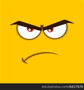 Angry Cartoon Square Emoticons With Grumpy Expression. Illustration With Yellow Background