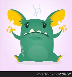Angry cartoon troll monster. Big collection of cute monsters for Halloween. Vector illustration.