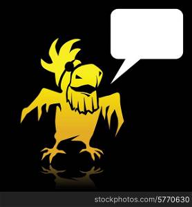 Angry cartoon yellow parrot pirate with space for text.. Angry cartoon yellow parrot pirate with space for text
