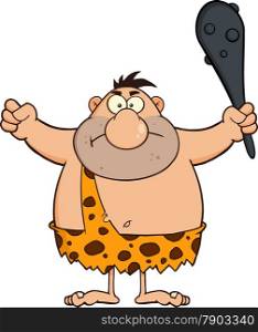 Angry Caveman Cartoon Character Holding A Club