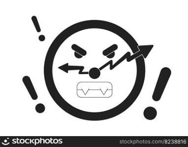 Angry clock monochrome flat vector object. Missing deadline at work. Editable black and white icon. Full sized element. Simple thin line art spot illustration for web graphic design and animation. Angry clock monochrome flat vector object