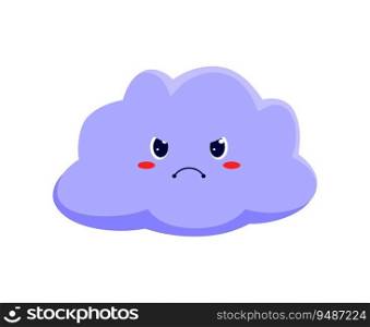 Angry cloud weather forecast cartoon character. Vector rainy weather emoticon, cute personage of sky, angry quirky emoji of cloud. Angry cloud weather forecast cartoon character