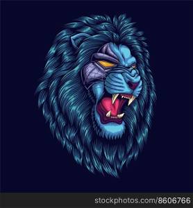 Angry cyborg lion head vector illustration