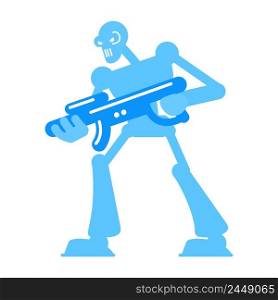 Angry cyborg with firearm semi flat color vector character. Standing figure. Fictional anti hero. Full body personage on white. Simple cartoon style illustration for web graphic design and animation. Angry cyborg with firearm semi flat color vector character