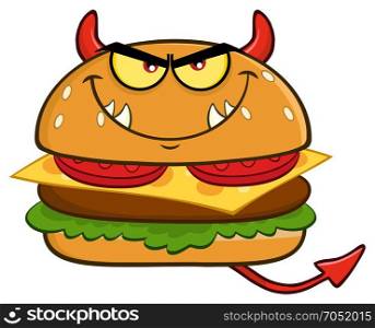 Angry Devil Burger Cartoon Mascot Character. Illustration Isolated On White Background