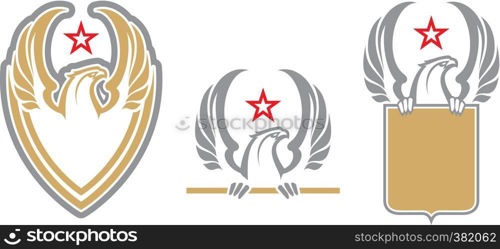 Angry eagle mascots. Label. Logotype. Isolated on white background