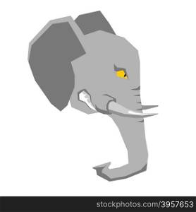 Angry elephant. head of big aggressive animal with grin. Wild beast growls. Scary ferocious predator with tusks and trunk&#xA;
